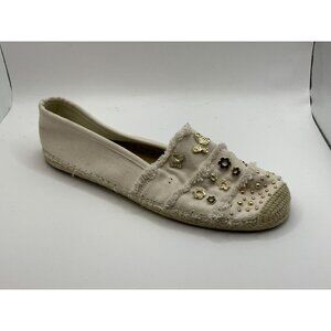 Michael Kors Tan Canvas Espadrilles Flats w/ Butterly & Floral Studs, Size 9.5